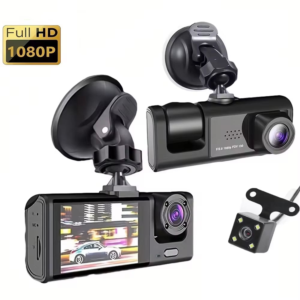 Dash Cam W/ IR Night Vision Loop Recording & 2" IPS Screen 1080P 3 Camera , DVR Recorder, Video Recorder, Vehicle DVR
