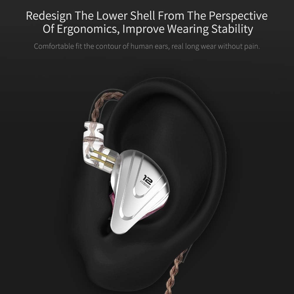 KZ ZSX 5BA+1DD 6 Driver Hybrid In-Ear Hifi Earphones with Zinc Alloy Faceplate, Recessed 2 Pin Detachable Cable for Audiophile Musician (Without Mic, Black)