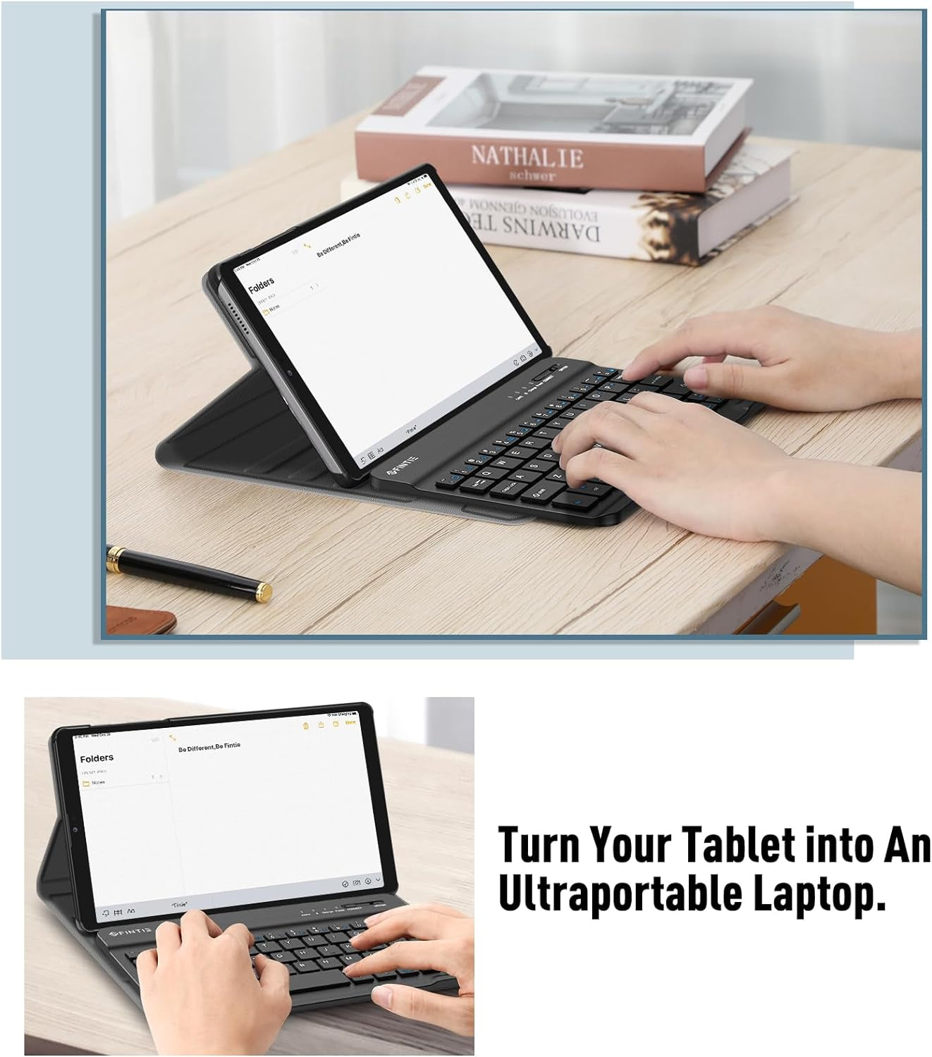 Keyboard Case for Samsung Galaxy Tab A7 Lite 8.7 Inch 2021 Model (SM-T220/T225/T227), Slim Lightweight Stand Cover with Magnetically Detachable Wireless Bluetooth Keyboard, Black