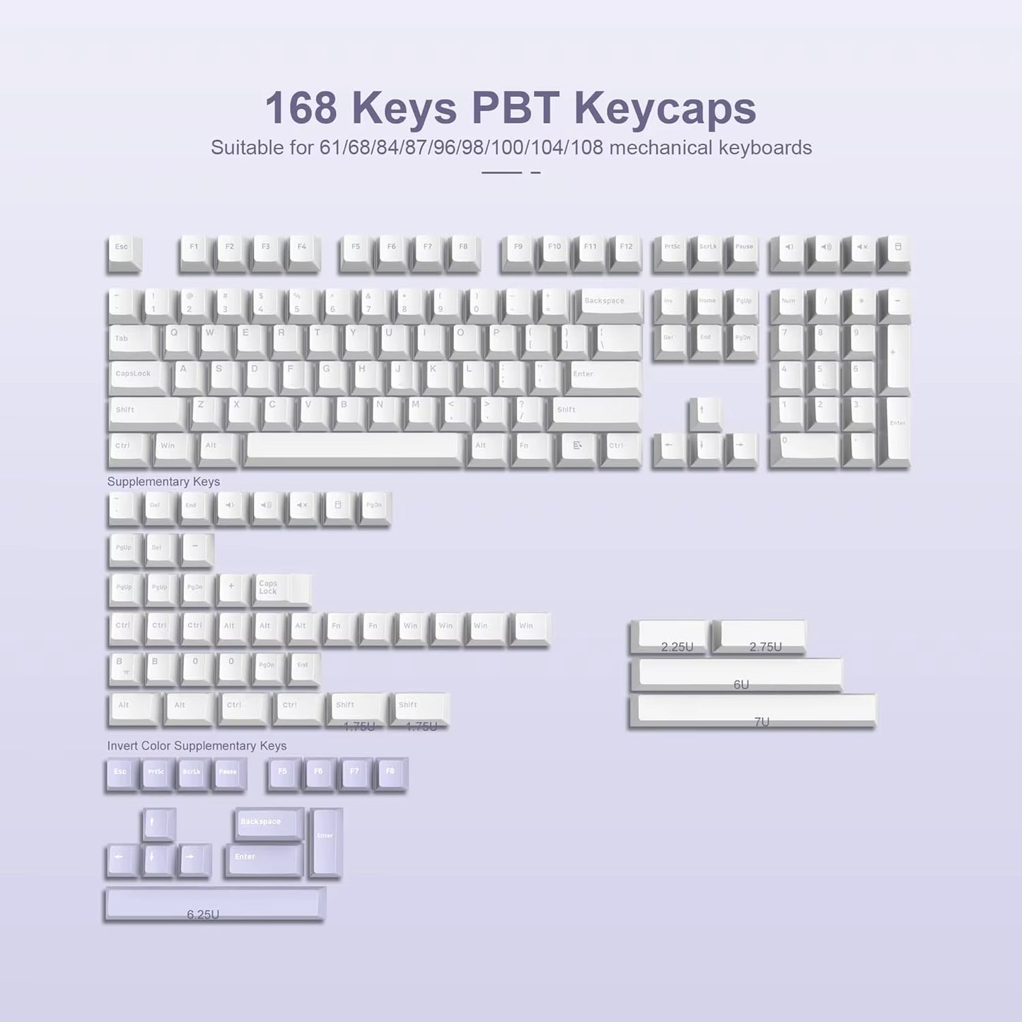 168-Key Double Shot PBT Keycap Set for Cherry MX and Gateron Switches - Custom WOB Cherry Profile Gaming Keyboard Keycaps