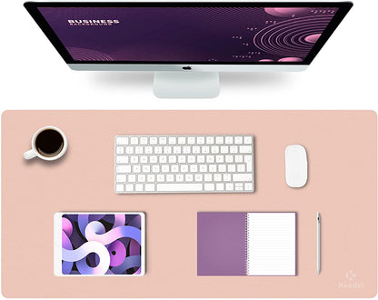 Large Office Leather Desk Mat, Mouse and Keyboard Pad, Computer and Laptop Mat, Desktop Protector and Cover, Writing Pad and Blotter (31.5"X15.7", Pink)