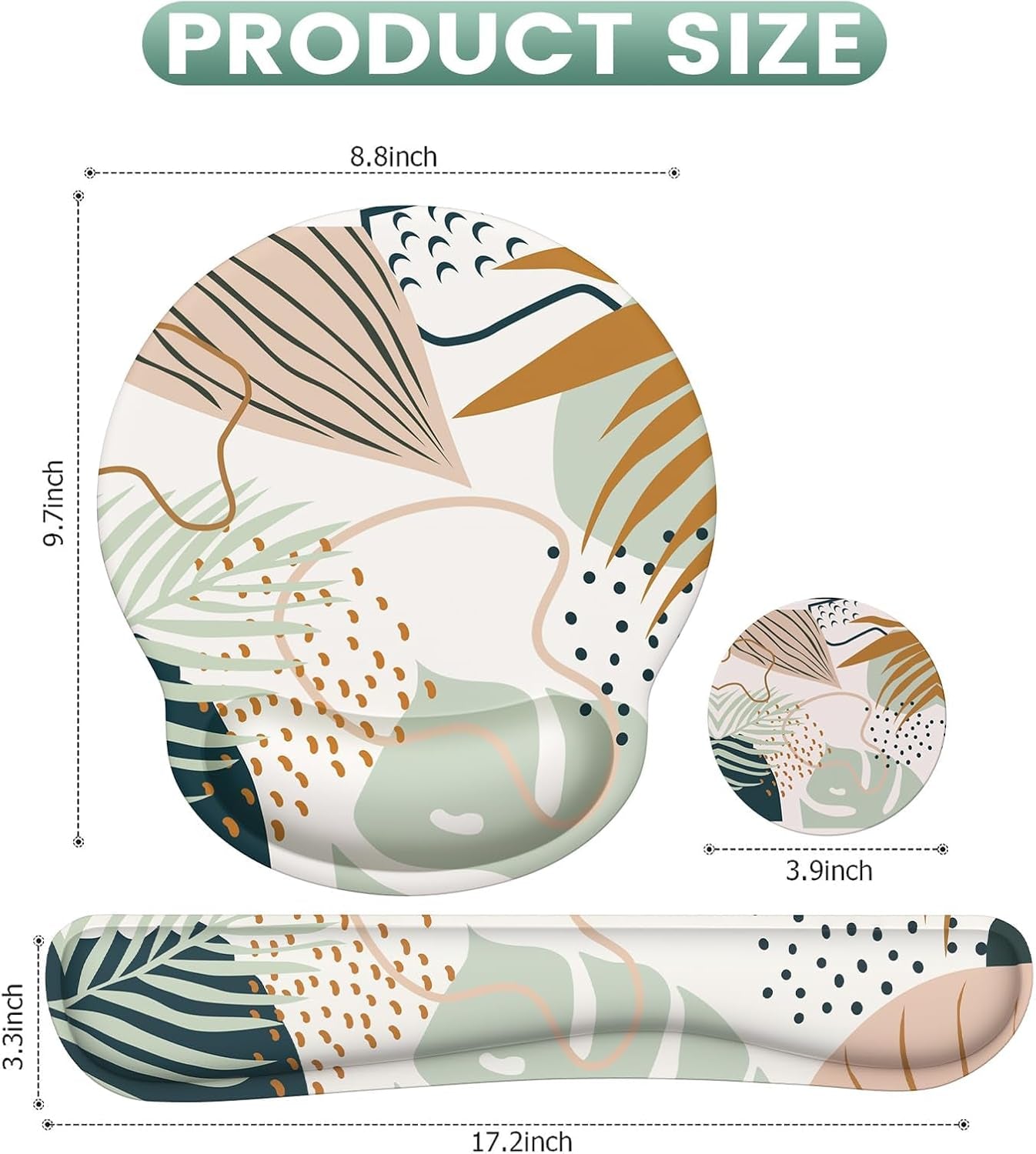 Mouse Pad Wrist Support Keyboard Wrist Rest Set, Ergonomic Mouse Pad with Non-Slip Base for Computer Laptop Home Office + Coasters, Easy Typing & Pain Relief Mouse Mat, Tropical Plants