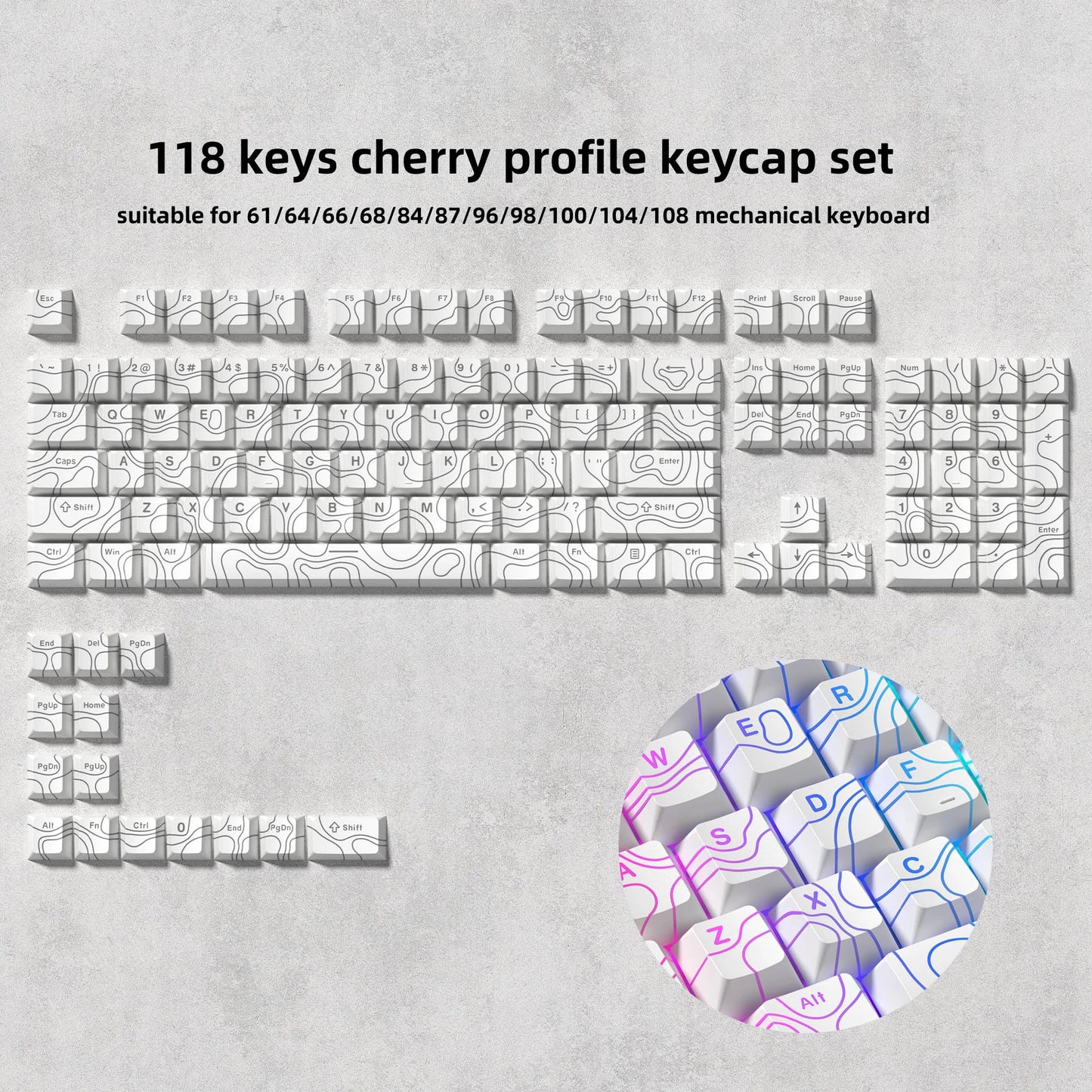 168-Key Double Shot PBT Keycap Set for Cherry MX and Gateron Switches - Custom WOB Cherry Profile Gaming Keyboard Keycaps