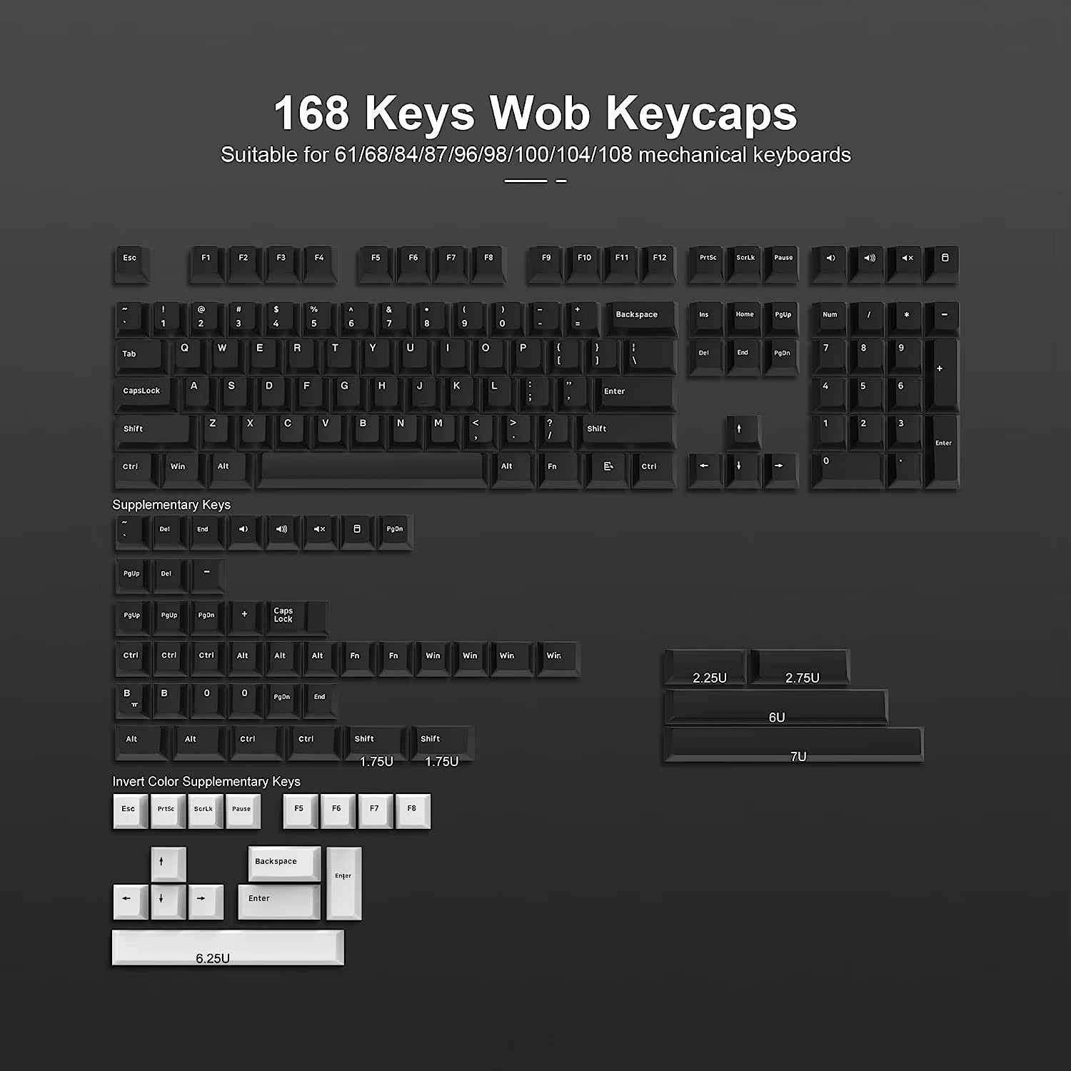 168-Key Double Shot PBT Keycap Set for Cherry MX and Gateron Switches - Custom WOB Cherry Profile Gaming Keyboard Keycaps