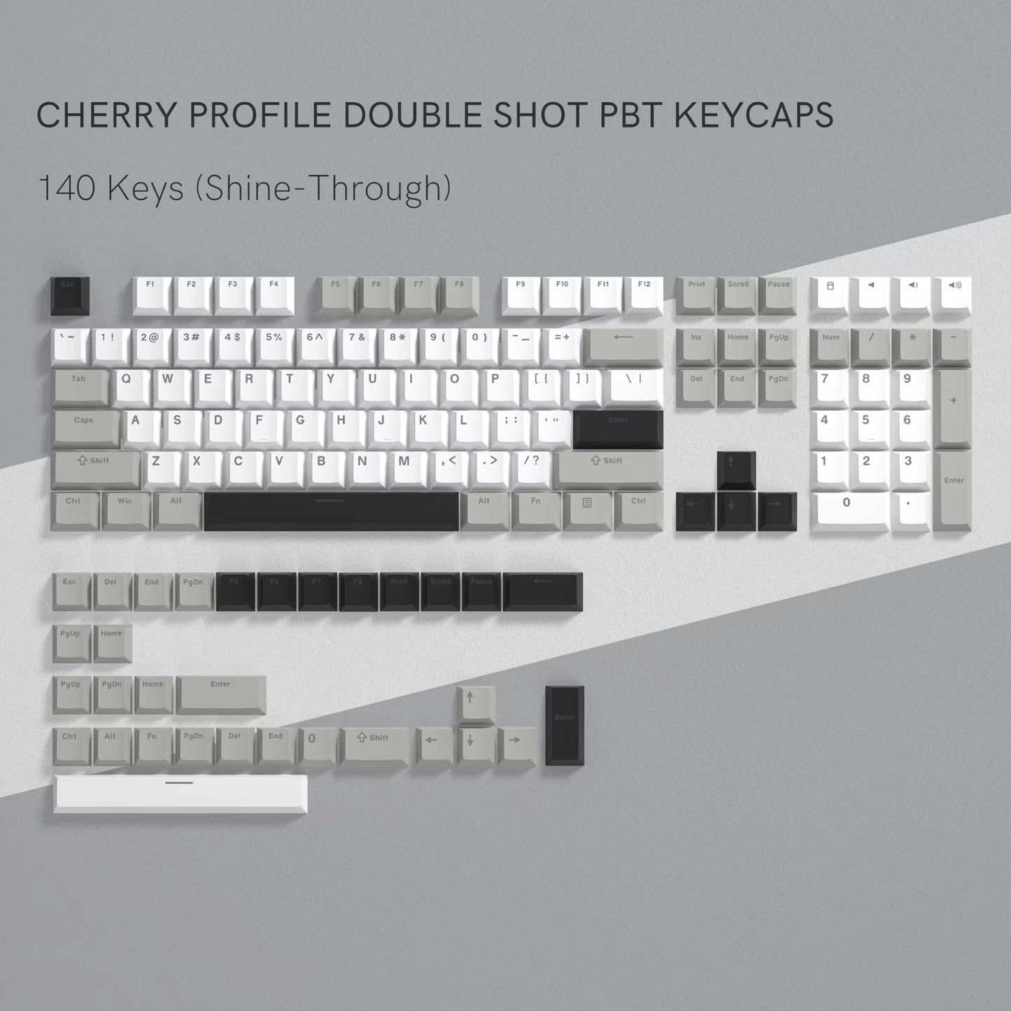 168-Key Double Shot PBT Keycap Set for Cherry MX and Gateron Switches - Custom WOB Cherry Profile Gaming Keyboard Keycaps