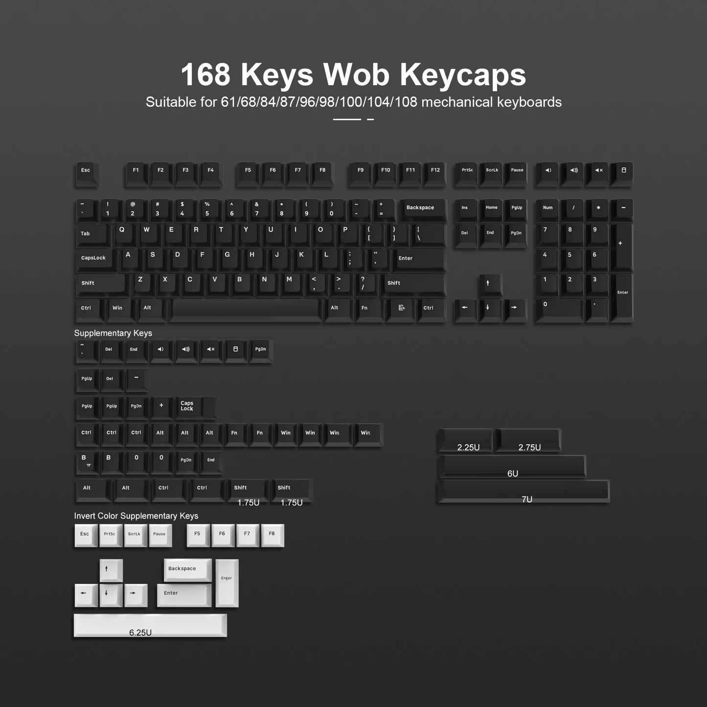 168-Key Double Shot PBT Keycap Set for Cherry MX and Gateron Switches - Custom WOB Cherry Profile Gaming Keyboard Keycaps