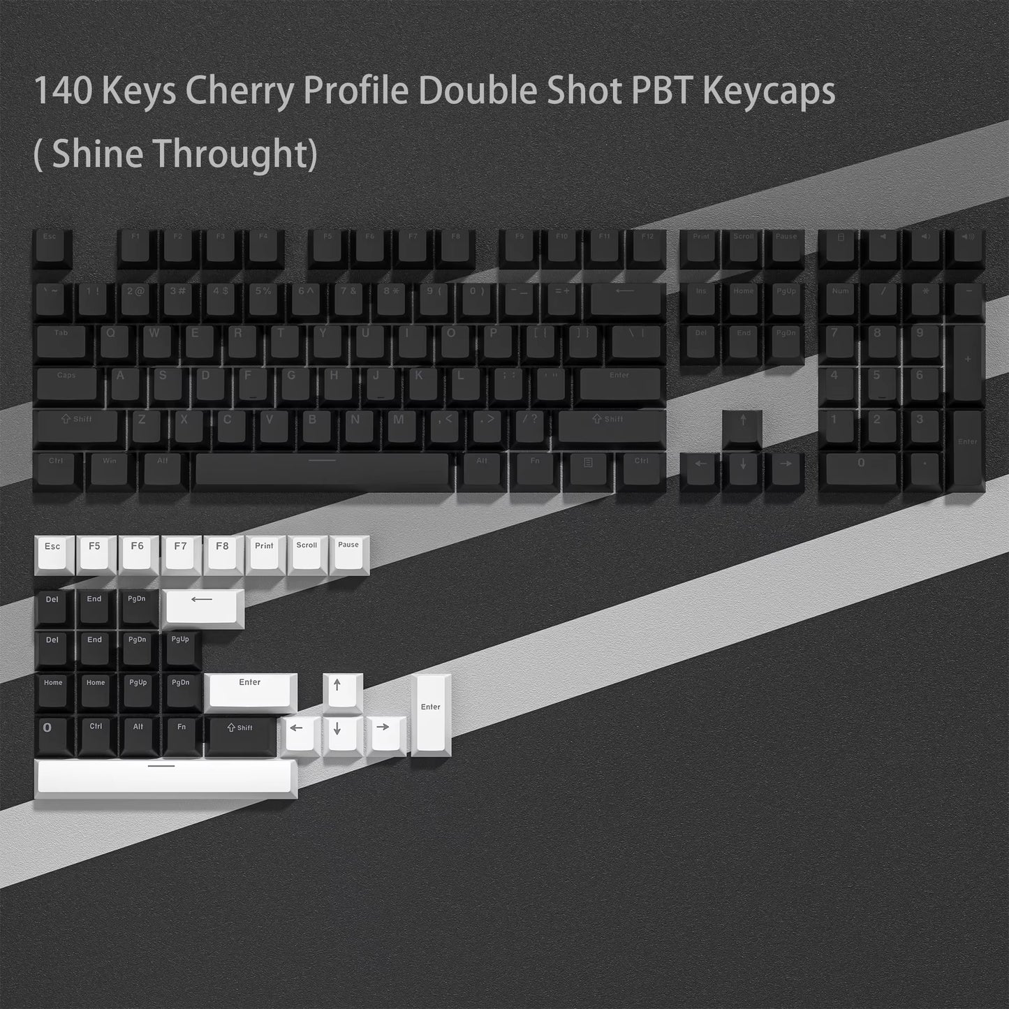 168-Key Double Shot PBT Keycap Set for Cherry MX and Gateron Switches - Custom WOB Cherry Profile Gaming Keyboard Keycaps