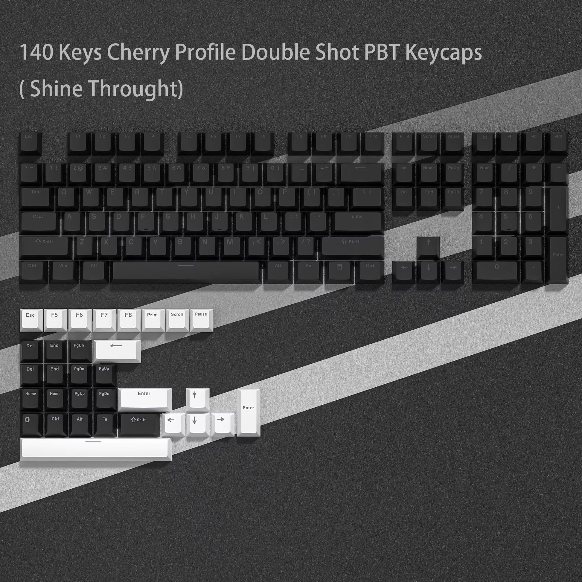 168-Key Double Shot PBT Keycap Set for Cherry MX and Gateron Switches - Custom WOB Cherry Profile Gaming Keyboard Keycaps