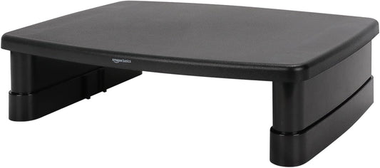 Height Adjustable Rectangular Computer Monitor Riser Desk Stand with Storage for Reduced Neck Strain - Fits Monitors, Laptops up to 22Lbs, Black